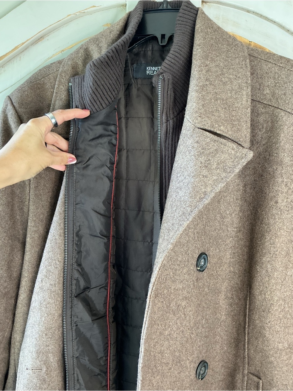 Kenneth Cole Reaction | Double-Breasted Wool Blend Peacoat European Military XL - Picture 6 of 11